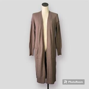 London Kaye Brown Duster Cardigan Stretch Knit Sweater with Pockets Women's Sz S